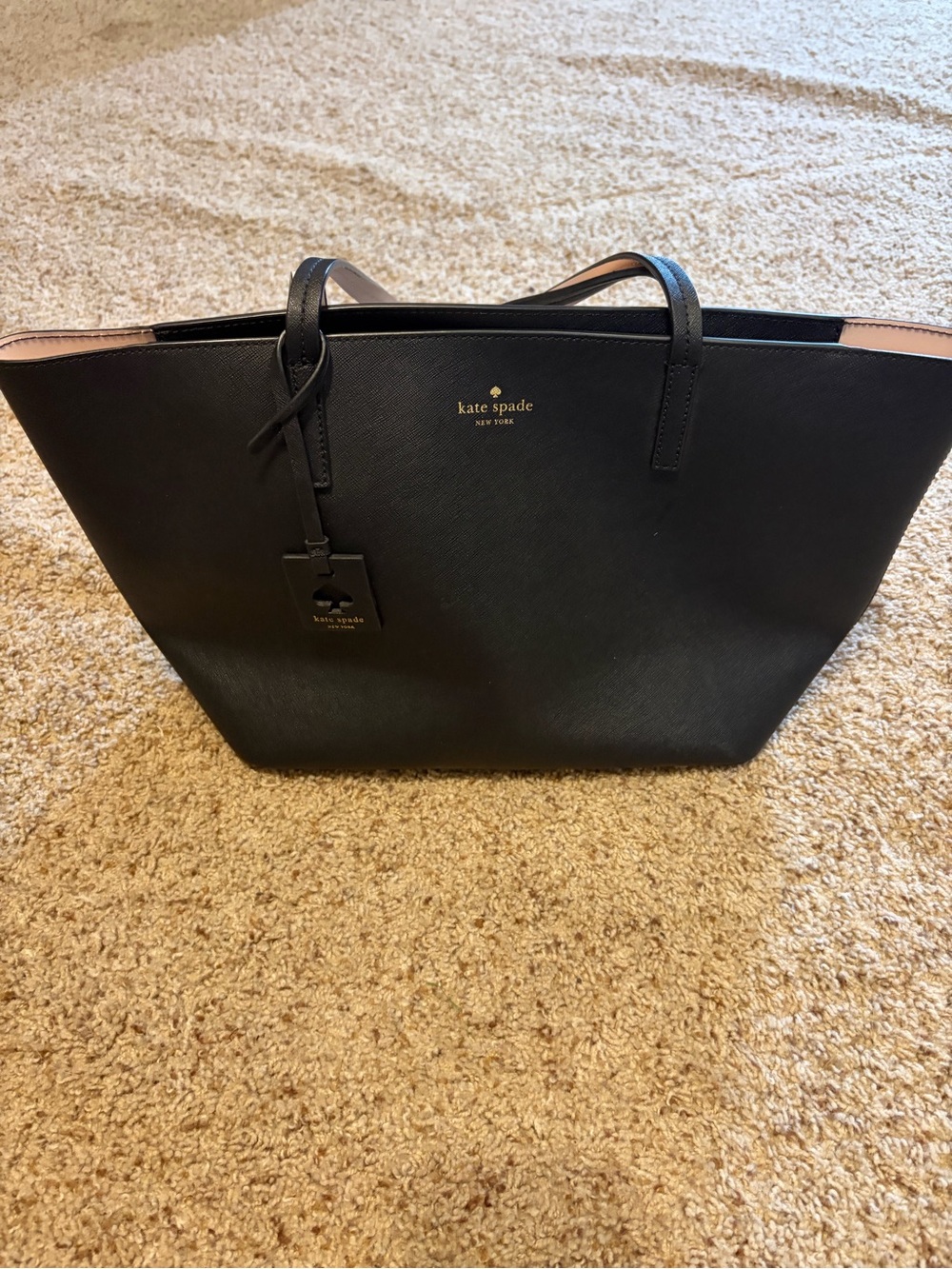 kate spade Black Saffiano Tote with Pink Trim